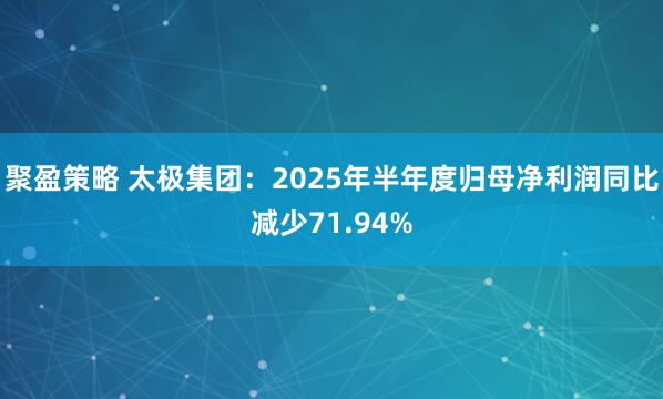 聚盈策略 太极集团：2025年半年度归母净利润同比减少71.94%