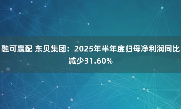 融可赢配 东贝集团：2025年半年度归母净利润同比减少31.60%